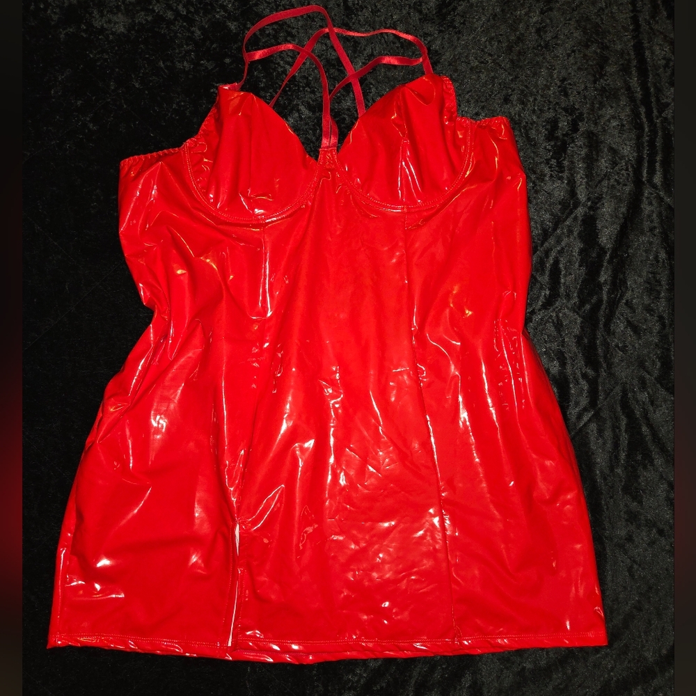 Red Shiny Pvc Strappy Mini Dress